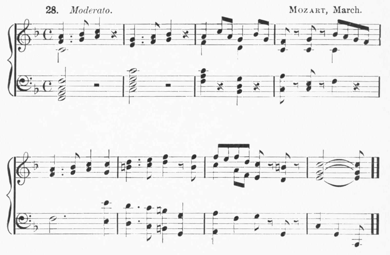 Ex. 28 · Moderato. Mozart, March.