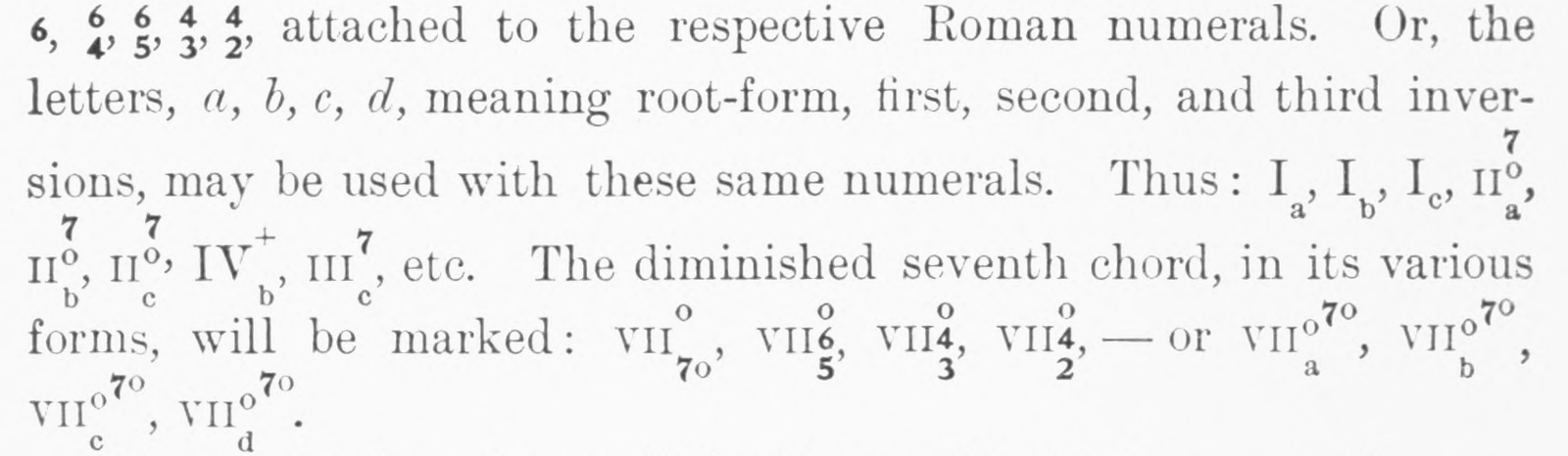 The printed figurings and chord signs of this paragraph. Figurings: 6; 6 over 4; 6 over 5; 4 over 3; 4 over 2. Lettered forms: I with subscript a, I with subscr