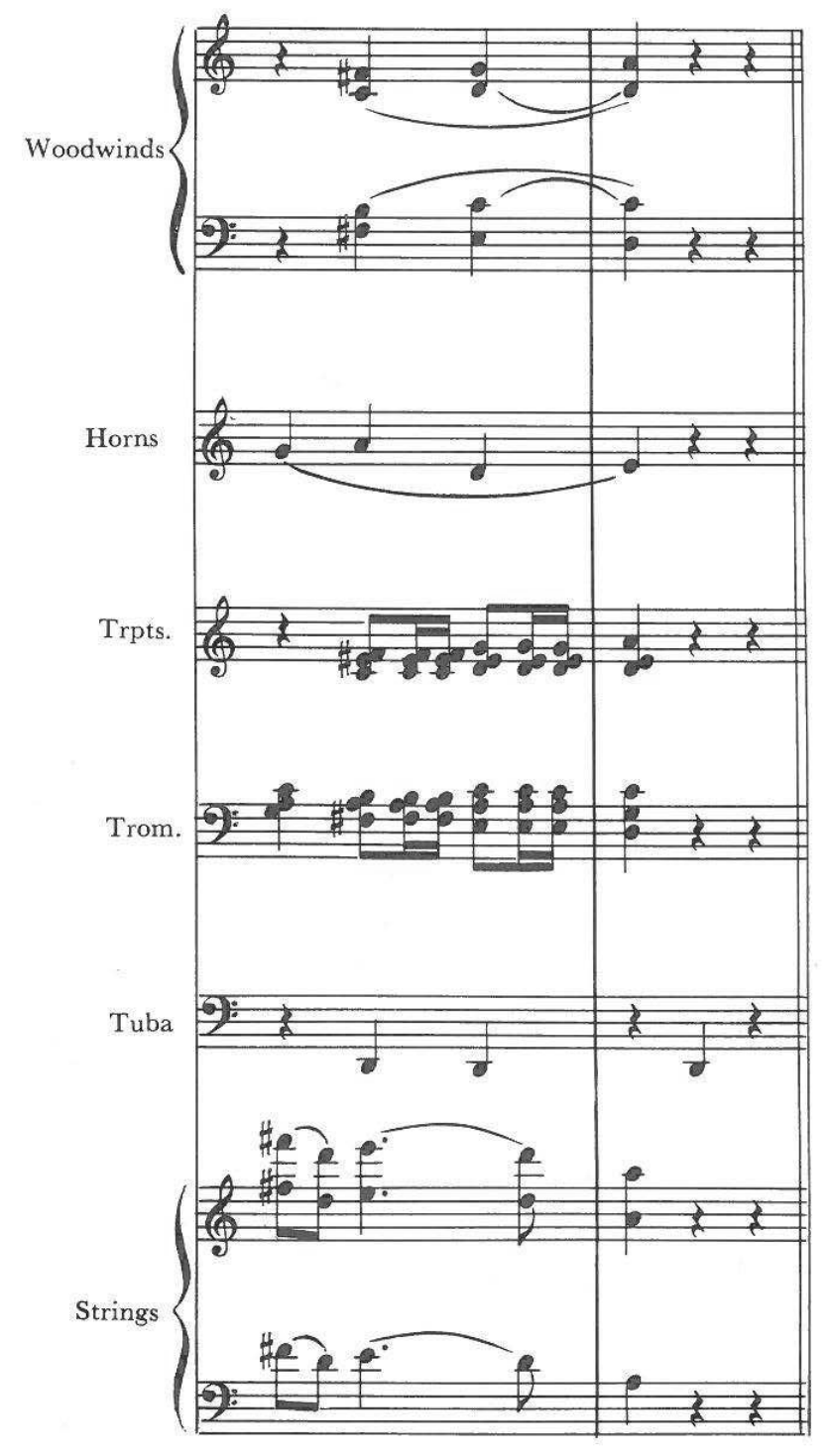 Example continued: Woodwinds; Horns; Trpts.; Trom.; Tuba; Strings