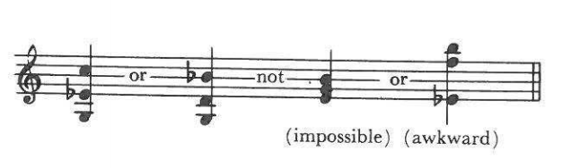 Example: violin chords — "or", "not" (impossible), "or" (awkward)