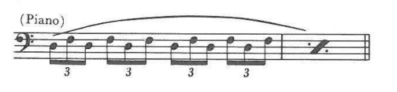 (Piano) — eighth-note triplets, with a measure-repeat sign