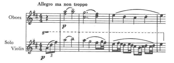 Allegro ma non troppo — Oboes p; Solo Violin p, marked 8va