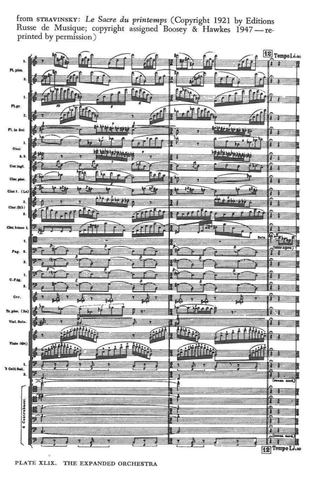 from STRAVINSKY: Le Sacre du printemps (Copyright 1921 by Editions Russe de Musique; copyright assigned Boosey & Hawkes 1947 — reprinted by permission) — Fl. pi