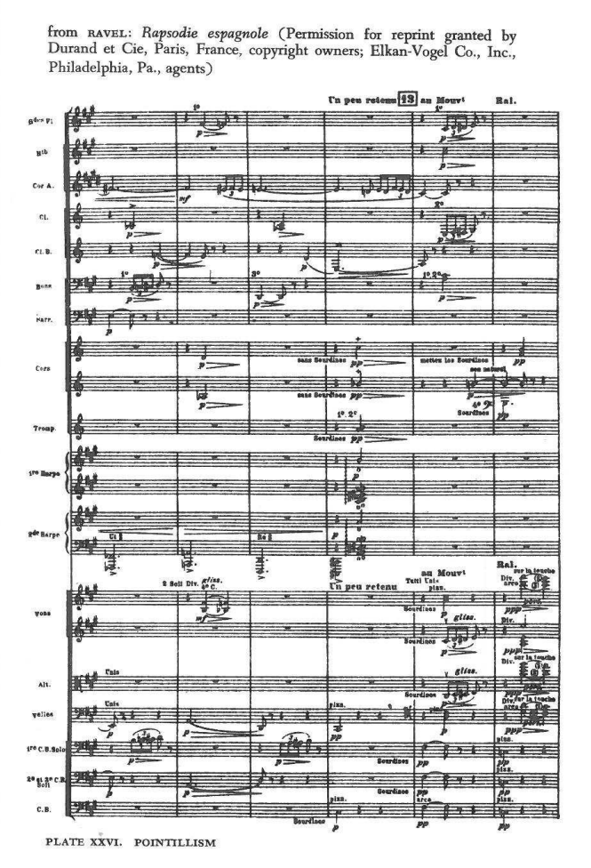 from RAVEL: Rapsodie espagnole (Permission for reprint granted by Durand et Cie, Paris, France, copyright owners; Elkan-Vogel Co., Inc., Philadelphia, Pa., agen