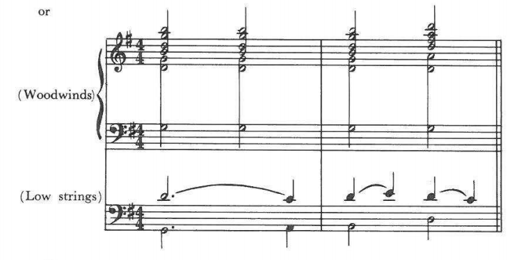 Example: "or" — (Woodwinds) over (Low strings)