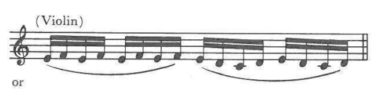 (Violin) — continuous sixteenth-note pattern; “or”