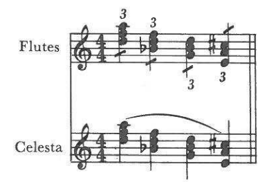 Flutes (triplets); Celesta (4/4) — blown mixed with percussive