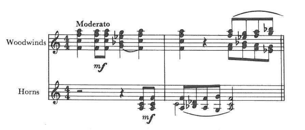 Moderato — Woodwinds mf; Horns mf