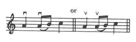 Example: down-bow marks, "or" up-bow marks