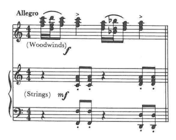 Example: Allegro — (Woodwinds) f; (Strings) mf