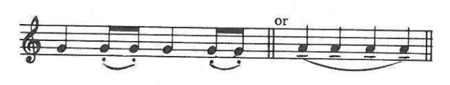 Example: dotted notes under slurs, "or" tenuto-dotted notes under one slur