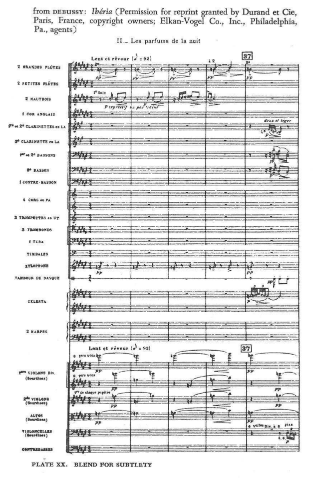 from DEBUSSY: Ibéria (Permission for reprint granted by Durand et Cie, Paris, France, copyright owners; Elkan-Vogel Co., Inc., Philadelphia, Pa., agents) — II. 