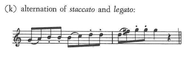 (k) alternation of staccato and legato: