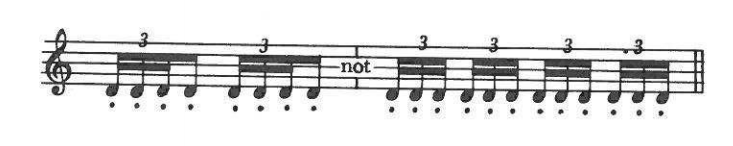 Example: brief staccato triplet patterns with rests, "not" continuous staccato triplets
