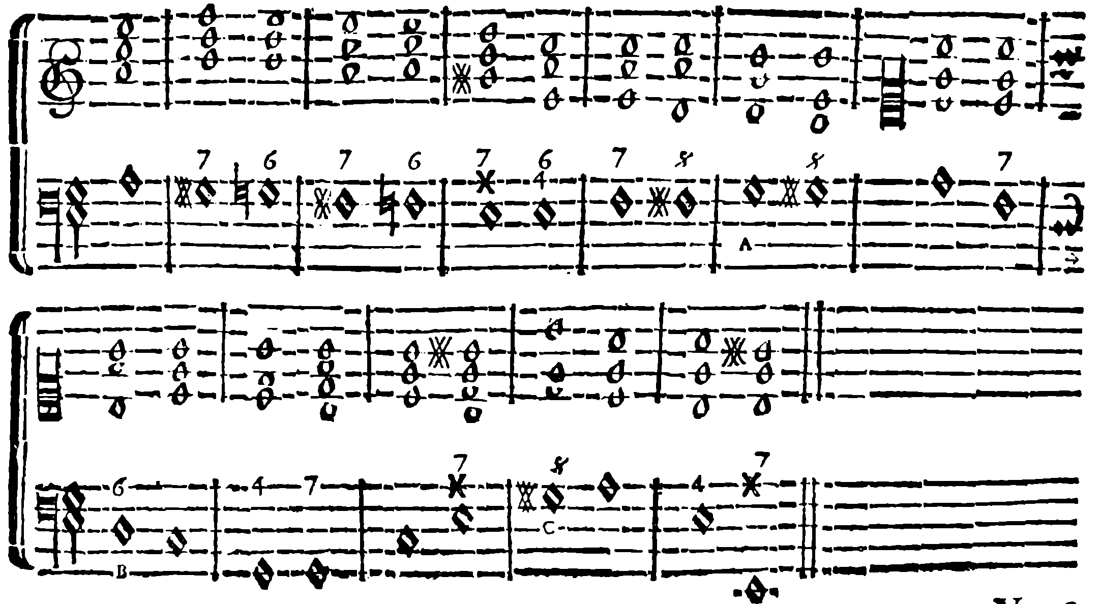 Altered and natural notes; progression by thirds; A, B and C.