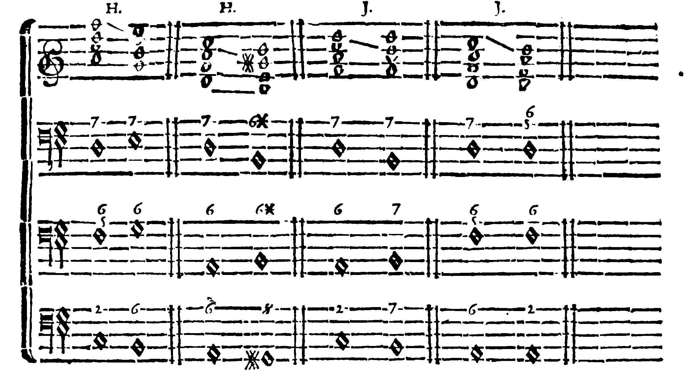 Progressions H and J: an upper part and three alternative basses.