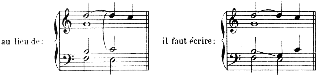 Instead of (left): the tenor sounds C, the note of resolution, at the moment the soprano's D is suspended over it; one must write (right): the tenor descends B–
