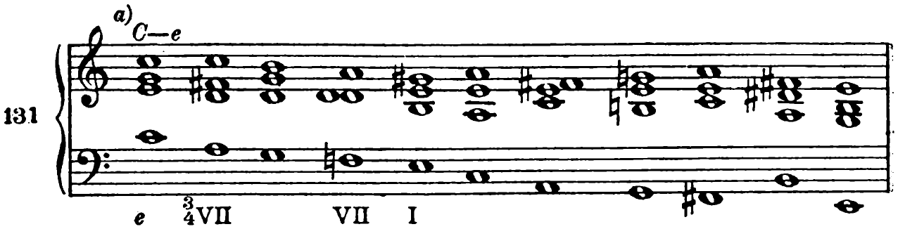131 a) C to E minor (e: ³₄VII … VII, I)