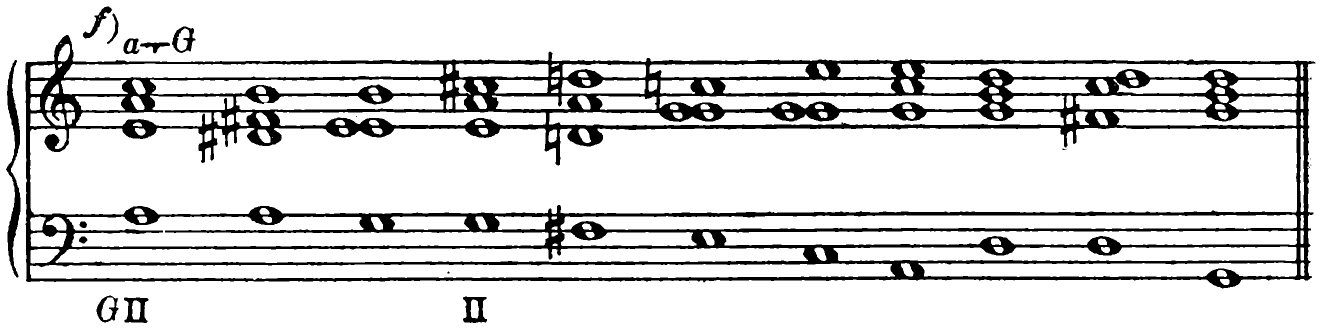 f) A minor to G major (G: II … II)