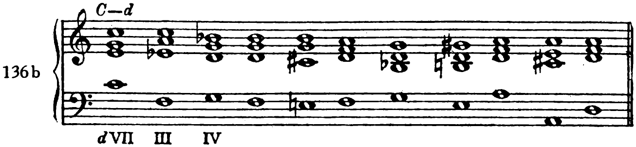 136b. C to D minor (d: VII, III, IV)