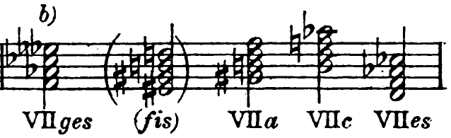 b) VII in G-flat minor (F-sharp minor), VII in A minor, VII in C minor, VII in E-flat minor