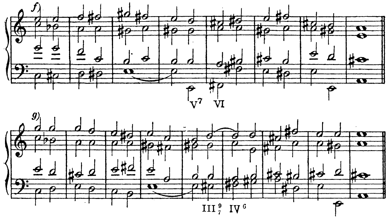 f) V7 VI g) III 9/7 IV 6