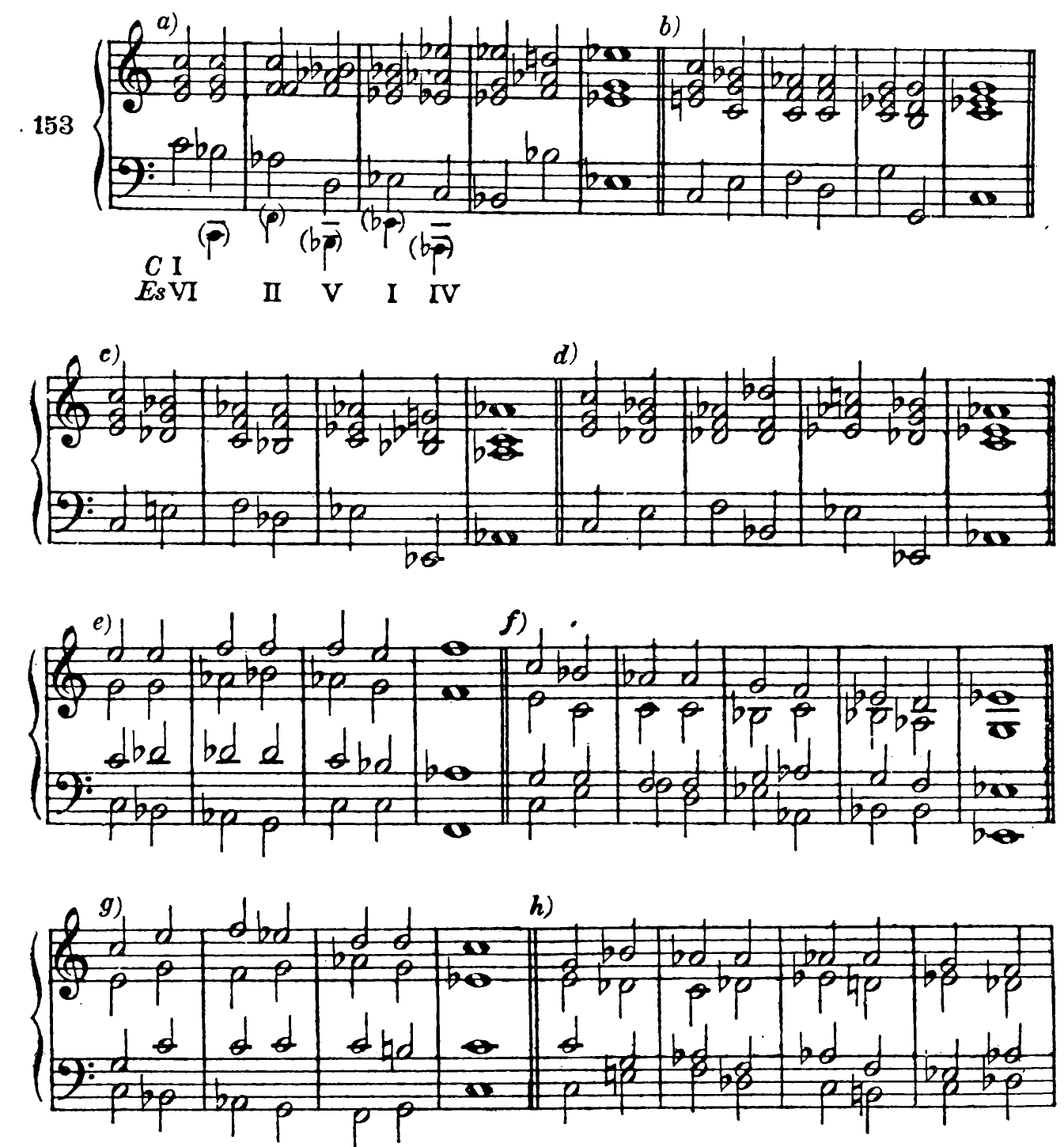 153 a) C: I = E♭: VI, II, V, I, IV b) c) d) e) f) g) h)