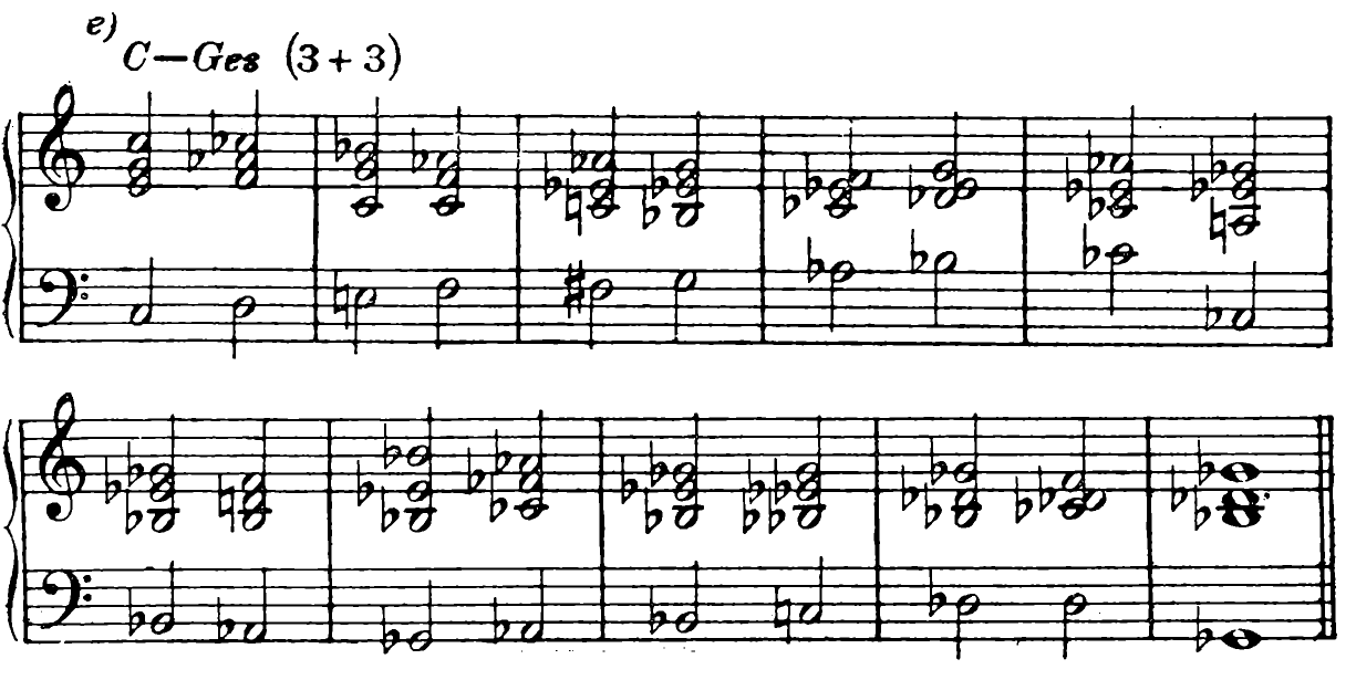 211 e) C major–G-flat major (3+3)