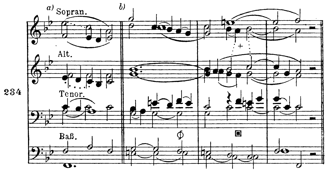 234. a) Soprano. Alto. Tenor. Bass. b)